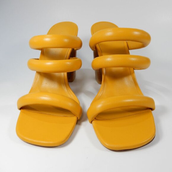 VINCE Dara Tubular Three-band Slide Sandals 8.5 Papaya Yellow Leather NEW $330 - Picture 9 of 15